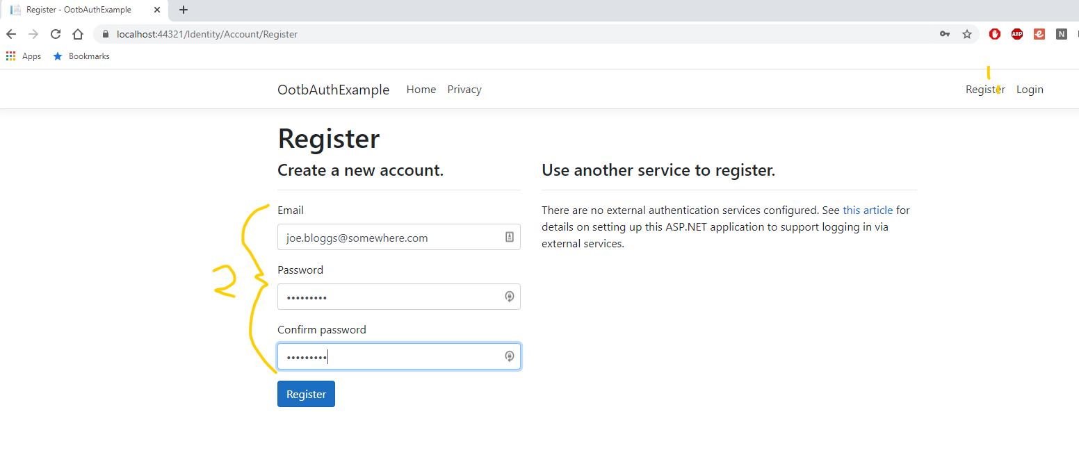 Run ASP NET Core Web App Register User